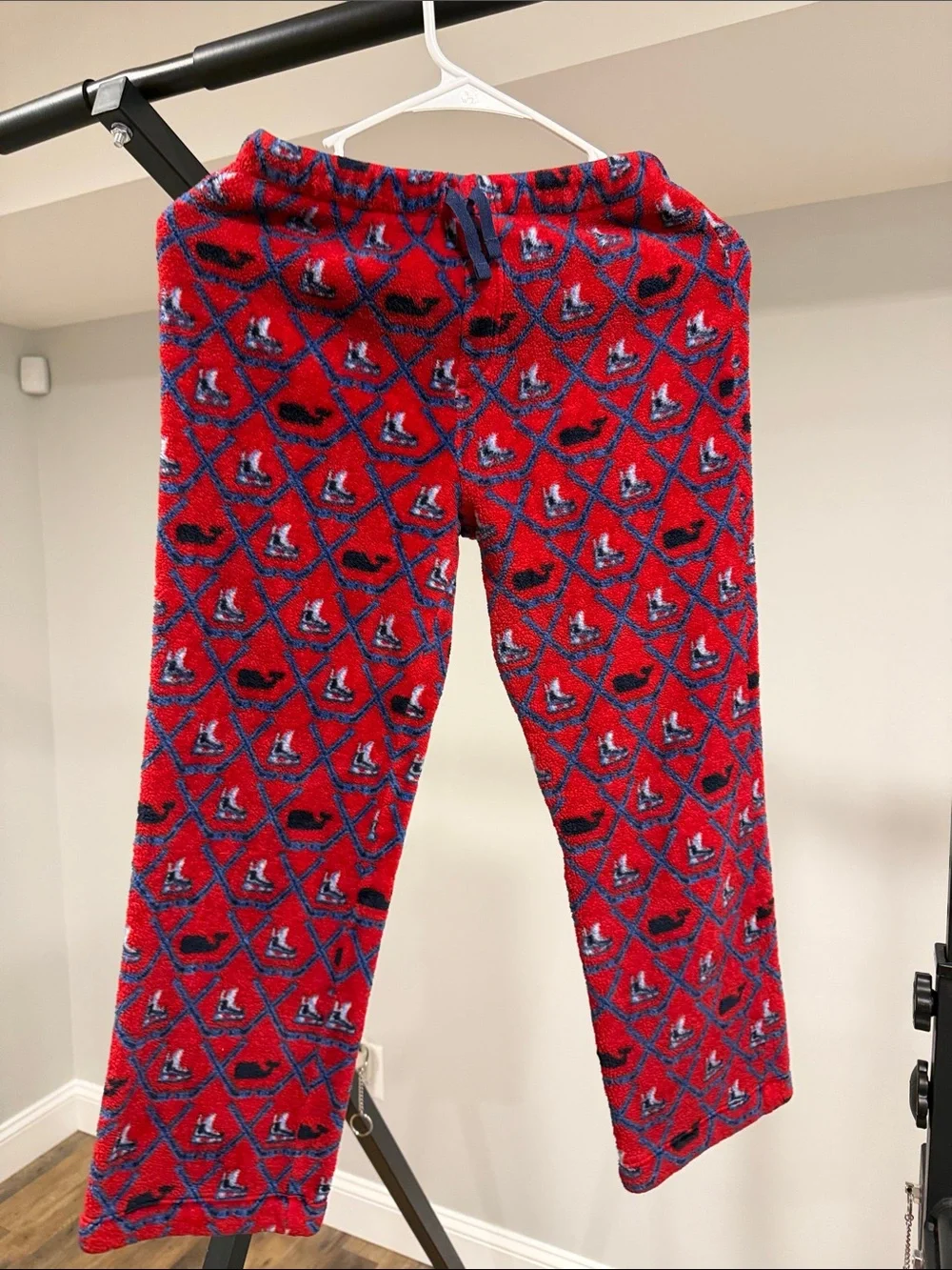 Vineyard Vines Red Sailboat Fleece Pajama Bottoms with Navy Accents